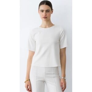 Women's Riley Radar Los Angeles OFF-WHITE PONTE KNIT EXTENDED SHORT SLEEVE TOP S